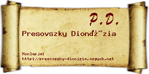 Presovszky Dionízia névjegykártya